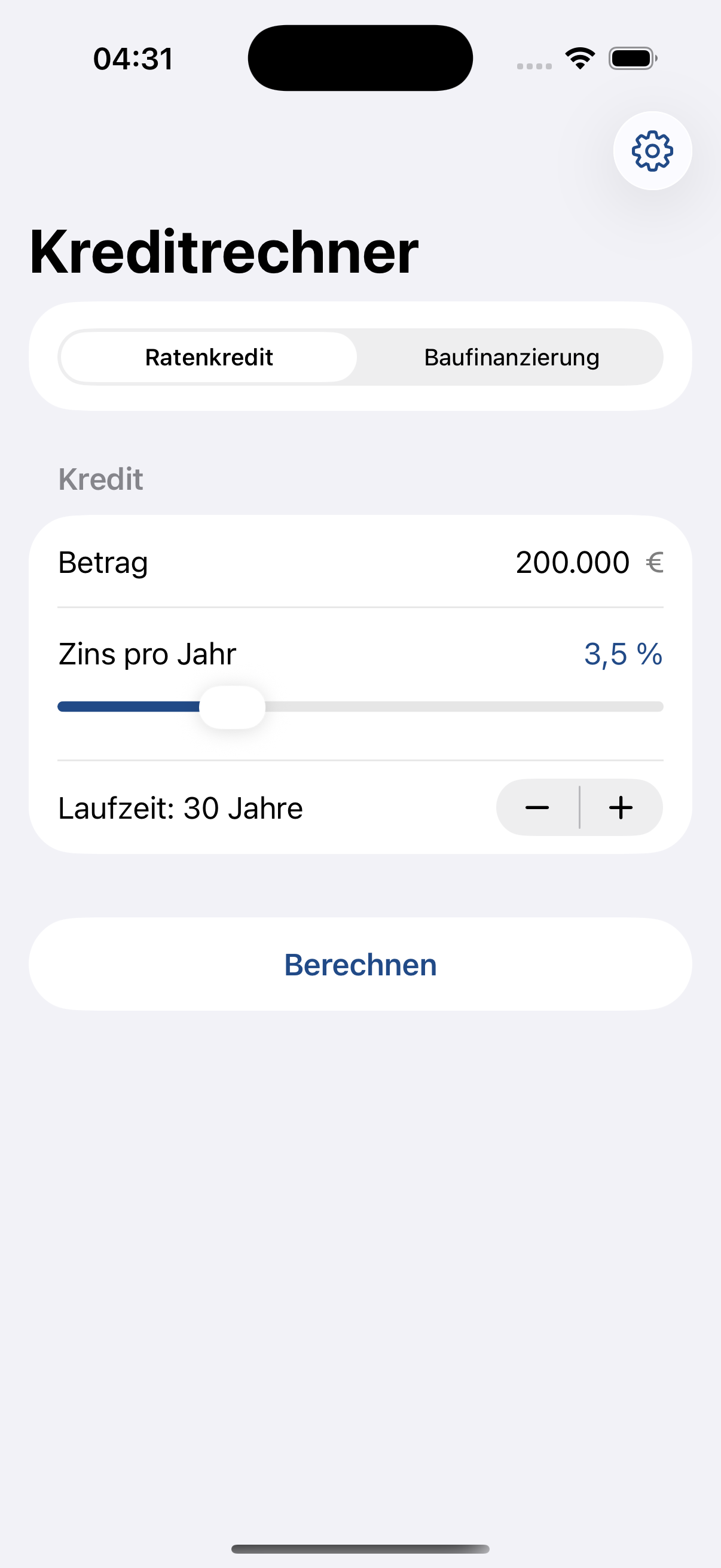 Kreditrechner Screenshot