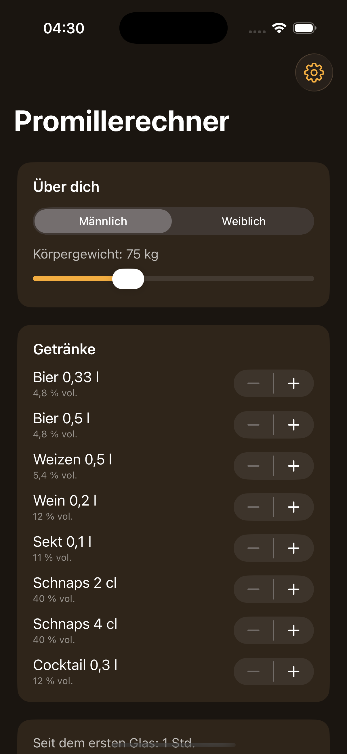 Promillerechner Screenshot