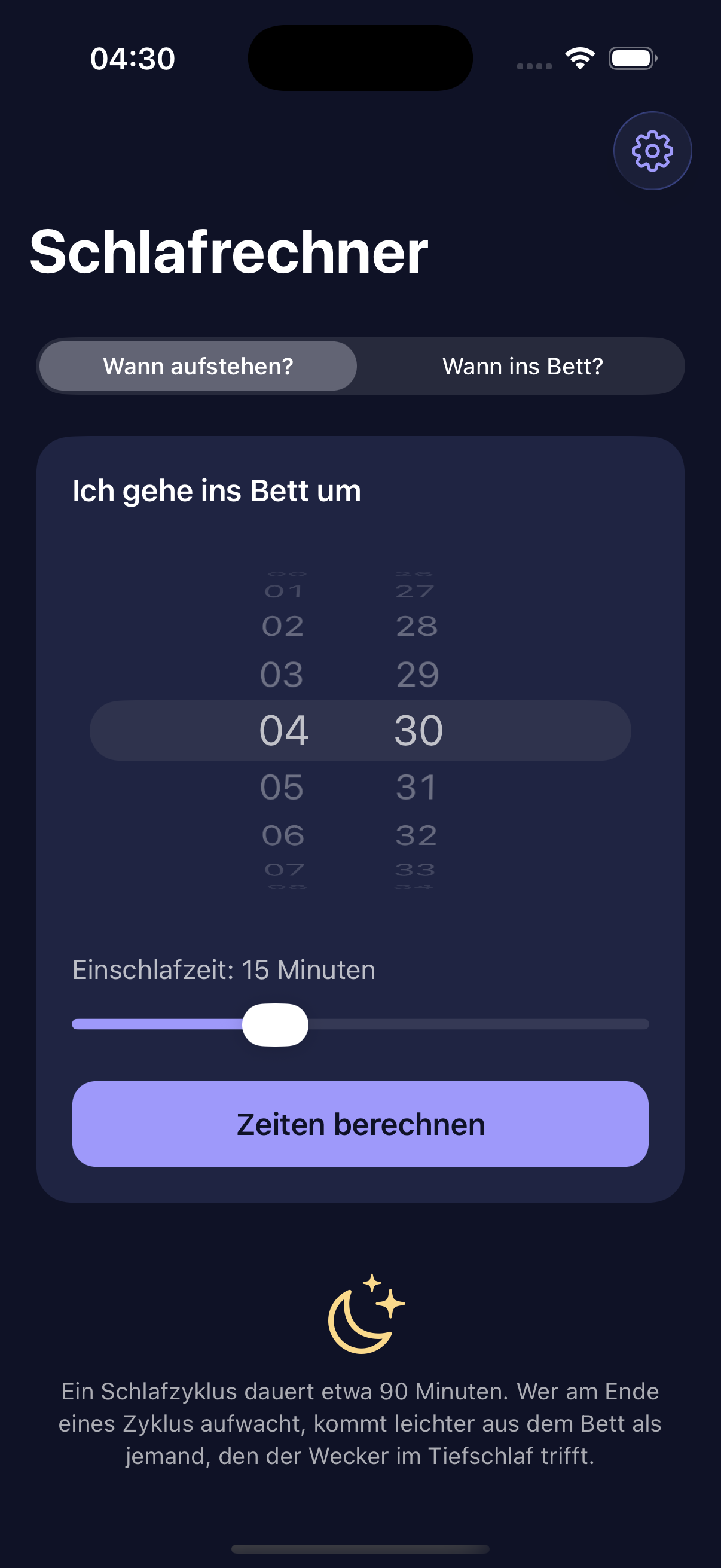 Schlafrechner Screenshot