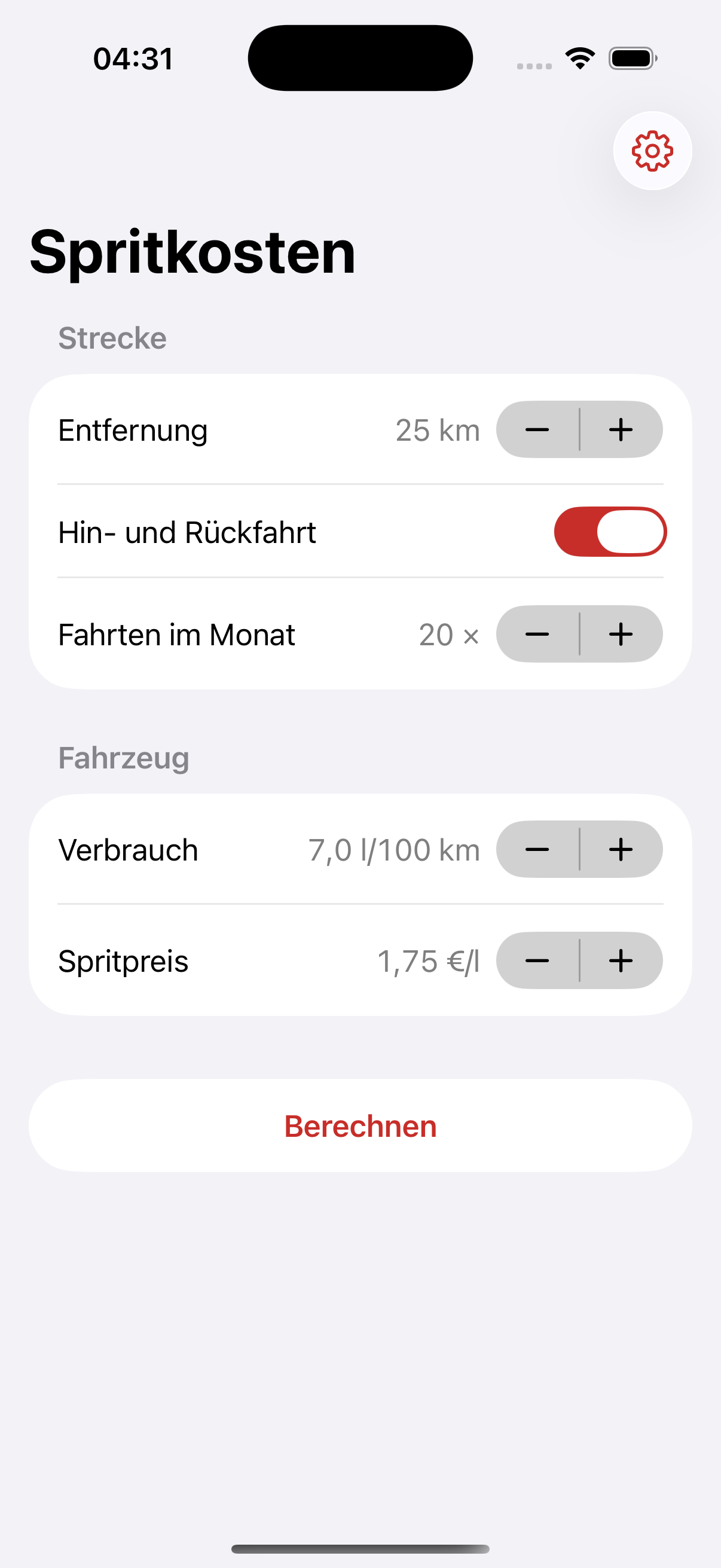 Spritkosten & Pendlerpauschale Screenshot